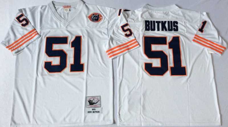 Bears 51 Dick Butkus White M&N Throwback Jersey
